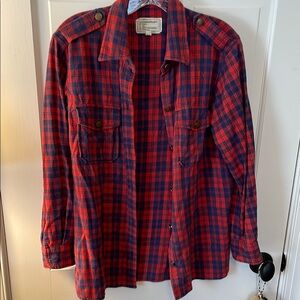 GORGEOUS flattering SOFT Current/Elliot Red and Blue Plaid flannel shirt M 💋